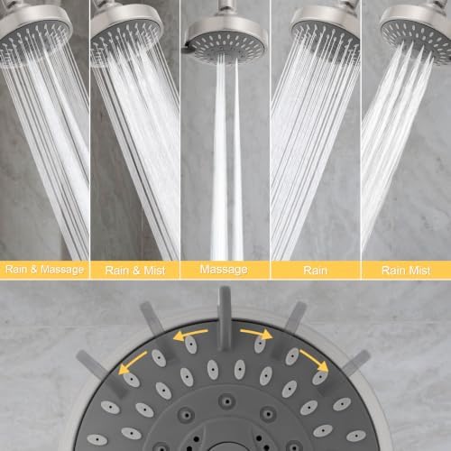 AISOSO High Pressure Rain Shower Head 2PCS 5 Modes 4.1 Inch Brushed Nickel