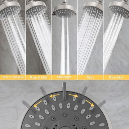AISOSO High Pressure Rain Shower Head 2PCS 5 Modes 4.1 Inch Brushed Nickel