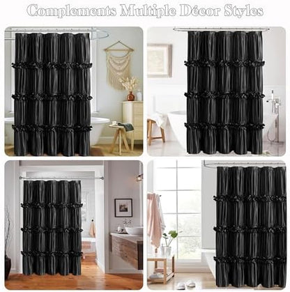 Homechoice Decor Black Ruffle Shower Curtain 60" W x 72" L Stall Size