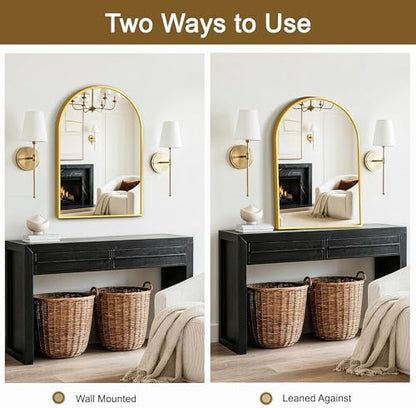 FGU Arched Bathroom Mirror for Over Sink 30"x20" Gold Vanity Mirror