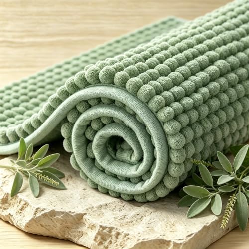 SUBRTEX Bathroom Rugs, 24" x 44" Chenille Bath Rug Soft Short Plush Bath Mat Soft Shower Mat Water Absorbent Shower Mat Quick Dry Machine Washable, Sage Green