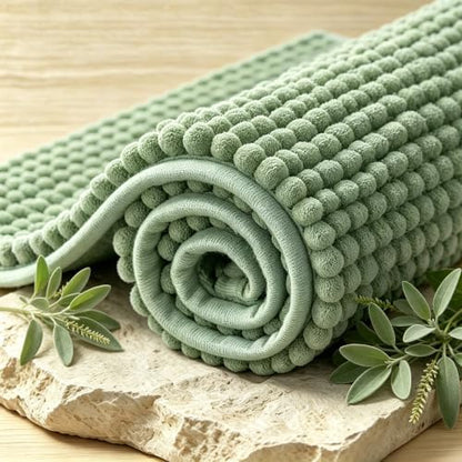 SUBRTEX Bathroom Rugs, 24" x 55" Chenille Bath Rug Soft Short Plush Bath Mat Soft Shower Mat Water Absorbent Shower Mat Quick Dry Machine Washable, Sage Green