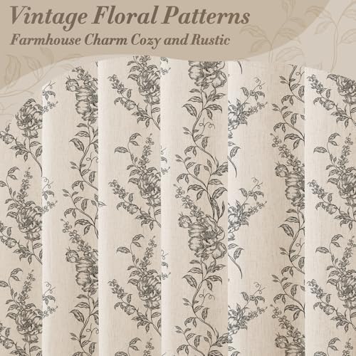 Black Linen Farmhouse Shower Curtain, Boho Floral Bathroom 72x72
