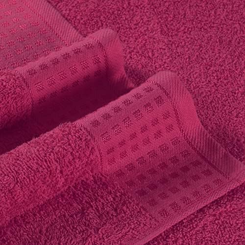 GLAMBURG 100% Cotton Ultra Soft 6 Pack Towel Set, Contains 2 Bath Towels 28x55 Inches, 2 Hand Towels 16x24 Inches & 2 Wash Coths 12x12 Inches, Compact Absorbent Lightweight & Quickdry - Hot Pink