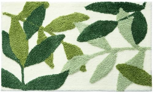 Green Leaves Bath Mats Bathroom Rugs Set 2 Piece Non-Slip Soft Microfiber Absorbent Machine Washable Entrance Doormat Boho Carpet for Bathroom Floor Tub Shower (17.5 X 25.5+19.5 X 31.5 Inches)