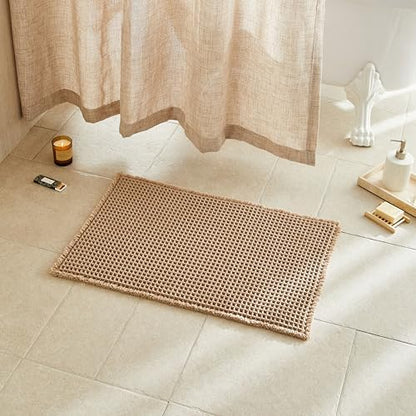 TYUU Waffle Bath Mat, Small Boho Bathroom Rugs Non Slip, 24x16 Khaki