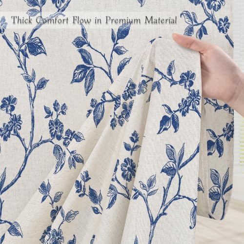MitoVilla Long Linen Floral Shower Curtain for Bathroom,72 x 78