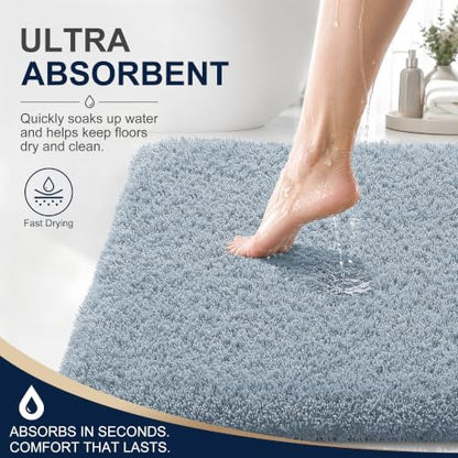 OLANLY Microfiber Bathroom Rugs 30x20, Ultra Soft Bath Mat, Airy Blue