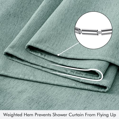 ANRODUO Teal Extra Long Linen Fabric Shower Curtain Set - W72xL108
