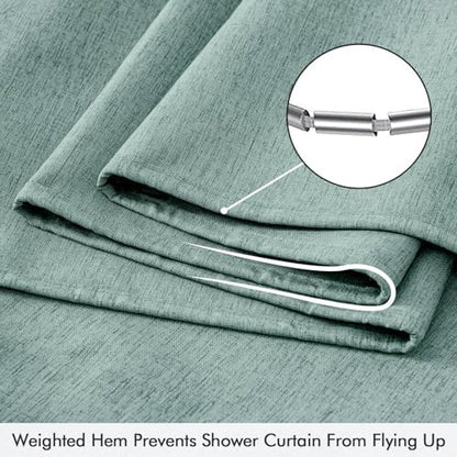 ANRODUO Teal Extra Long Linen Fabric Shower Curtain Set - W72xL108