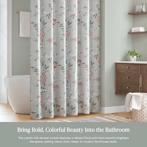 Martha Stewart Meadow Floral Shower Curtain for Bathroom, 72 x 72, Green