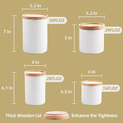 Sweejar Kitchen Canisters Ceramic Food Storage Jar Set, Stackable Containers with Airtight Seal Wooden Lid for Serving Ground Coffee, Tea, Herbs, Grains, Sugar, Salt - Set of 4 (Gray)