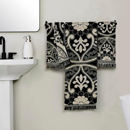 SKL Home Amherst Medallion Bath Towel, Premium 100% Cotton, Black