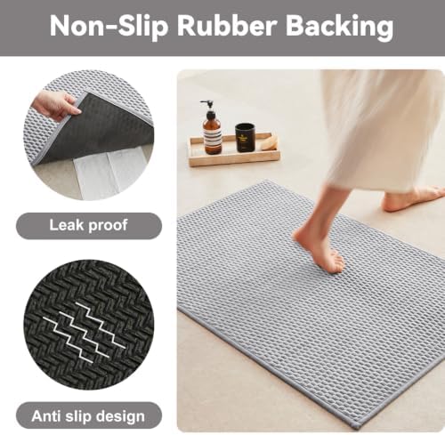 Triohero Bathroom Runner Rug, Long Bath Mat Washable Thin Quick Dry Low Pile Bathroom Runner Rugs 24 x 60 Non Slip, Light Grey 24x60
