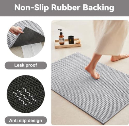 Triohero Bathroom Rugs Non Slip Washable, Super Absorbent Thin Bath Mat Quick Dry Low Pile Bathroom Rug, Light Grey 24x36
