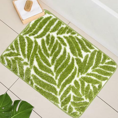 Grass Green Leaf Bathroom Rugs - Cute Bath Mat, Large Bath Mats Non Slip Machine Washable Funny Bathroom Decor Water Absorbing Bath Rugs Green Bath Mat Leaves 24" x 36"
