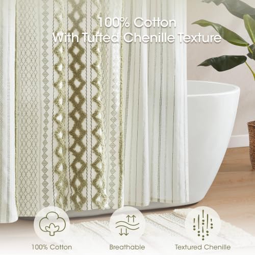 INK+IVY 100% Cotton Tufted Shower Curtain for Bathroom, Sage, 72 x 72