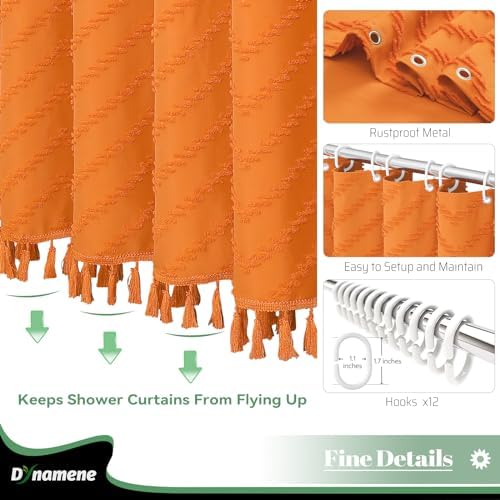 Dynamene Boho Farmhouse Shower Curtain Tufted Chevron 72"x72" Burnt Orange