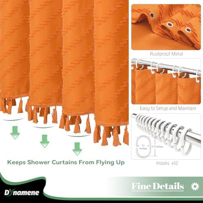Dynamene Boho Farmhouse Shower Curtain Tufted Chevron 72"x72" Burnt Orange