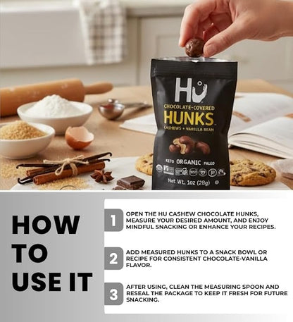 Hu Chocolate Bar Dark Cashew Hunks (1 OZ.) Bundle with Measuring Spoon for Snack Portioning and Organized Storage — Gift Set (2 Items) (Pack of 2)
