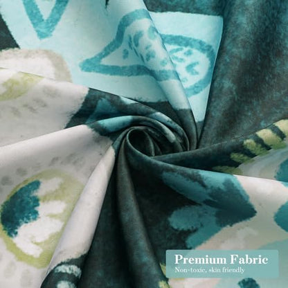 Boho Floral Shower Curtain, Deep Teal Botanical Fabric Curtain, 72 x 72