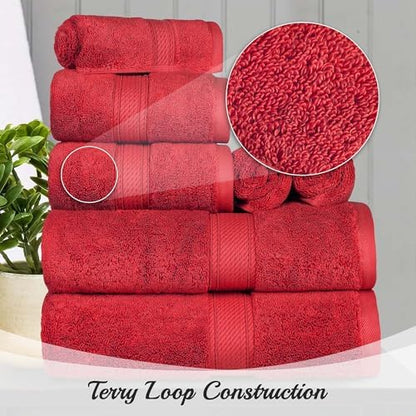 Superior Egyptian Cotton 800 GSM Plush & Absorbent, 9 Piece Set, Red