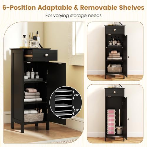 GIANTEX 34.5" Bathroom Cabinet with Drawer & Single Door (Black)
