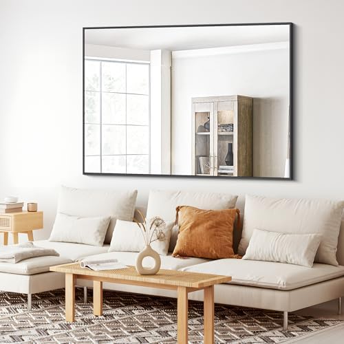 BONEWEI Bathroom Mirror,36x48 inch Large Wall Mirror for Bathroom Wall Mounted Black Rectangle Corner Mirrors,Black Bathroom Mirror for Living Room,Farmhouse,Bedroom Entryway,Horizontal/Vertical
