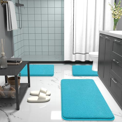 OLANLY Memory Foam Bathroom Runner Rugs 44x24, Absorbent Long Mat, Aqua Sky