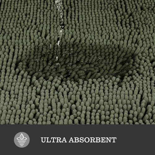 Yeaban Chenille Olive Green Bathroom Rug 36"x60",Non-Slip Rubber Backing