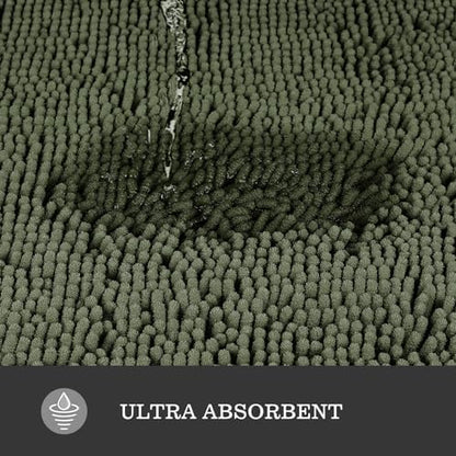 Yeaban Chenille Olive Green Bathroom Rug 36"x60",Non-Slip Rubber Backing