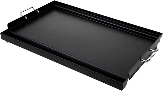 LotFun 30" x 15" Carbon Steel Cooking Griddle for Outdoor Gas Grill, Universal Griddle Flat Top Plate Insert with Grease Groove and Removable Handles for Electric/Charcoal/Gas Grill, Camping,Party