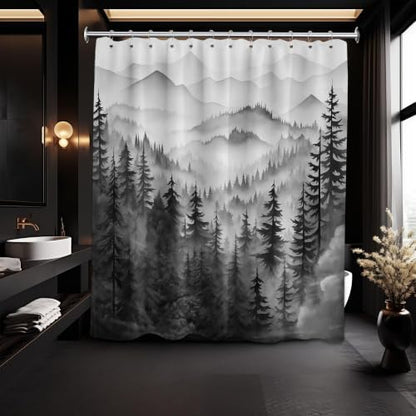 Black and White Forest Extra Long Shower Curtain, Tall 72X84 in, Mens
