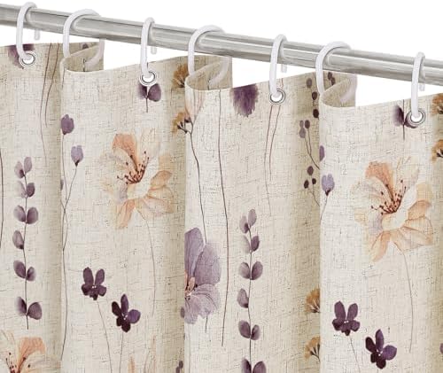 Gibelle Plum Linen Watercolor Floral Fabric Shower Curtain, 72x72