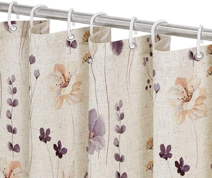 Gibelle Plum Linen Watercolor Floral Fabric Shower Curtain, 72x72