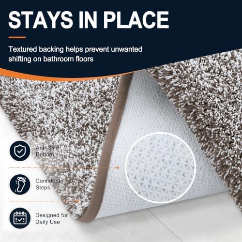 OLANLY Microfiber Bathroom Rugs 59x35, Quick Dry Bath Mat, Brown and White