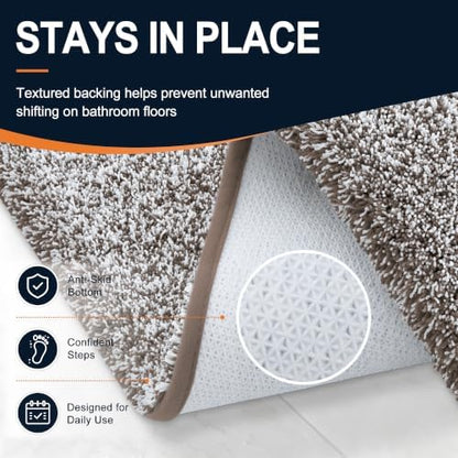 OLANLY Microfiber Bathroom Rugs 59x35, Quick Dry Bath Mat, Brown and White