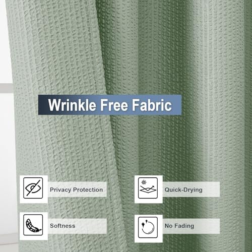 OWENIE Sage Green Shower Curtain for Bathroom 84 Inches Eatra Long, 3D Embossed Textured Cloth Waffle Shower Curtain, Modern Luxury Hotel Style, Water Repellent, Machine Washable, 72X84, Sage Green