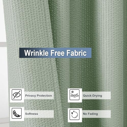 OWENIE Sage Green Shower Curtain for Bathroom 84 Inches Eatra Long, 3D Embossed Textured Cloth Waffle Shower Curtain, Modern Luxury Hotel Style, Water Repellent, Machine Washable, 72X84, Sage Green