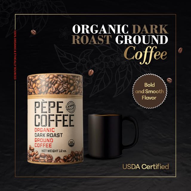 Pepe Coffee Organic Dark Roast Ground Coffee 12 oz 1-pack by Chef Pepe