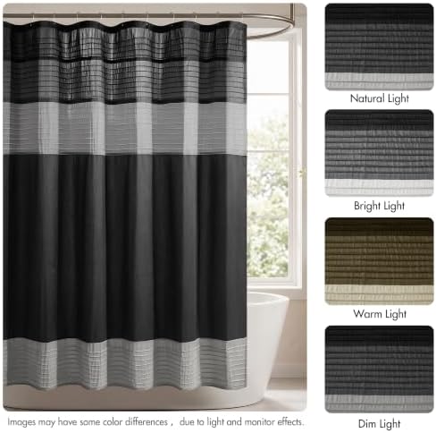 Madison Park Amherst 72 x 72 Bathroom Shower Curtain, Faux Silk, Black