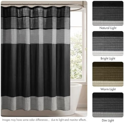 Madison Park Amherst 72 x 72 Bathroom Shower Curtain, Faux Silk, Black