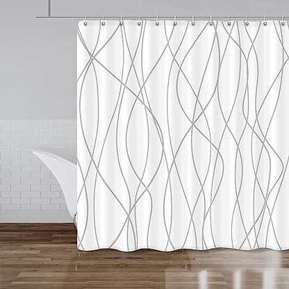 Striped Shower Curtain for Bathroom, Grey White, 84" W x 72" L