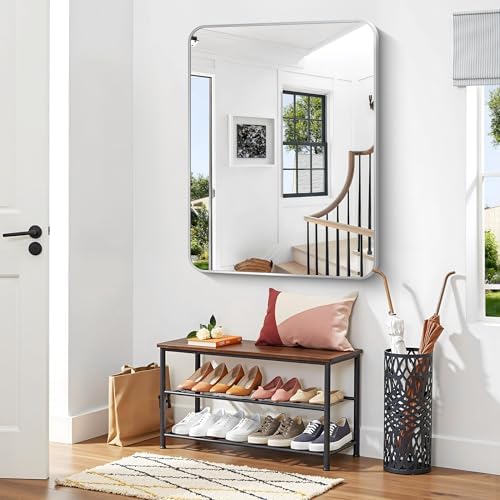 Silver Bathroom Mirror,36x48 inch Wall Mirror for Bathroom Wall Mounted,Rectangle Mirror for Bathroom Over Sink,Modern Frame Round Corner for Living Room,Bedroom Entryway,Horizontal/Vertical