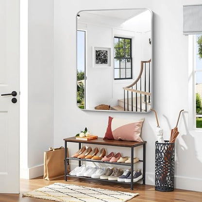 Silver Bathroom Mirror,36x48 inch Wall Mirror for Bathroom Wall Mounted,Rectangle Mirror for Bathroom Over Sink,Modern Frame Round Corner for Living Room,Bedroom Entryway,Horizontal/Vertical