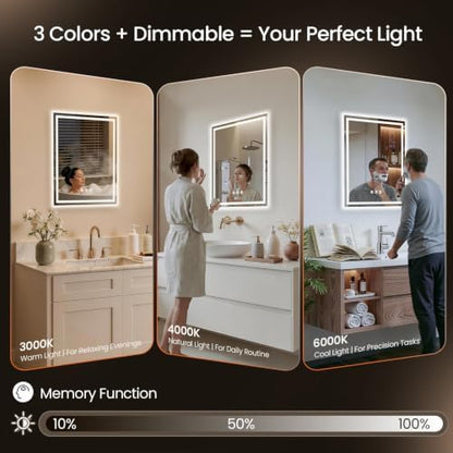 24"x30" LED Bathroom Mirror with Anti-Fog, Backlit & Front Lights, Memory