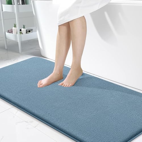 OLANLY Memory Foam Bathroom Runner Rug 47x24, Absorbent Long Mat, Airy Blue
