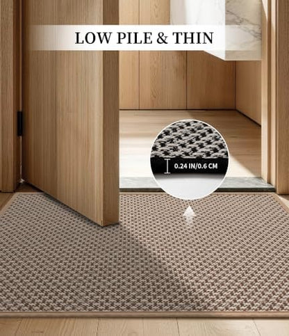 YIHOUSE Khaki Bathroom Rugs Sets 2 Pieces,Thin Bath Mat Quick Dry