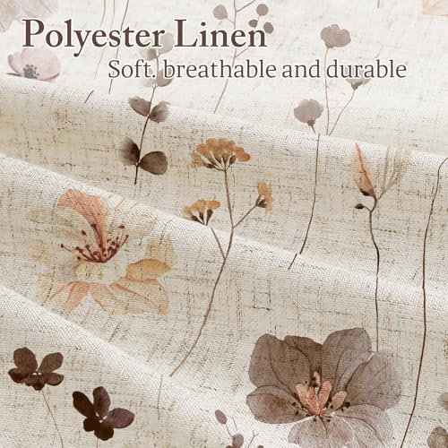 Gibelle Brown Linen Watercolor Floral Fabric Shower Curtain, 72x72