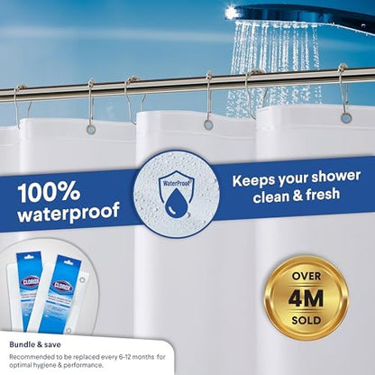 Clorox Shower Curtain Liner, Premium Medium-Weight Flexible Waterproof 6g PEVA for Bathroom with Weighted Magnets, Standard Size 72" x 72", White 2 Pack